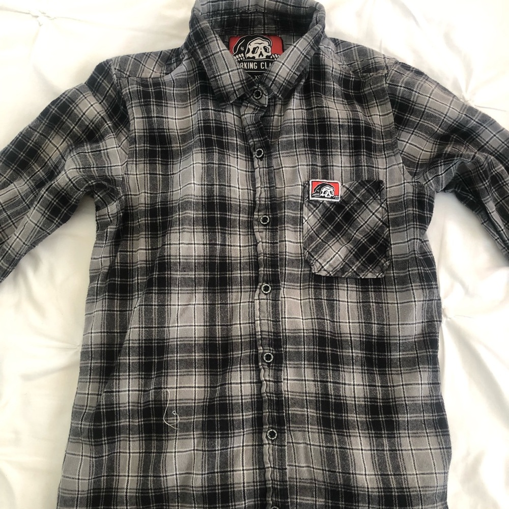 Lurking class button up flannel with skeleton design on the back size xs